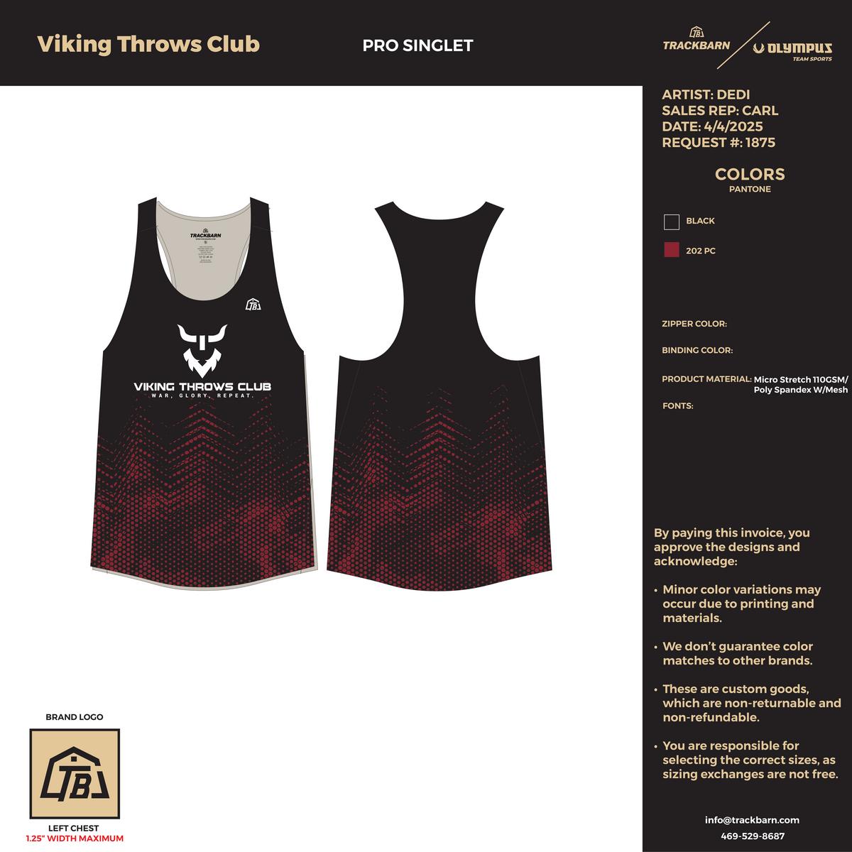 Viking Throws Club - Women's Track Singlet - Black