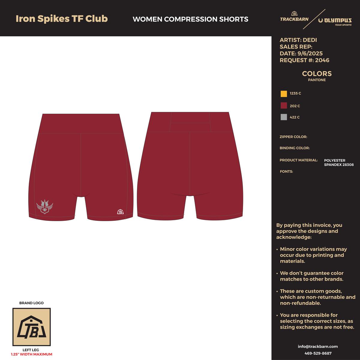Iron Spikes Track - Women Short Running Tight - Burgundy