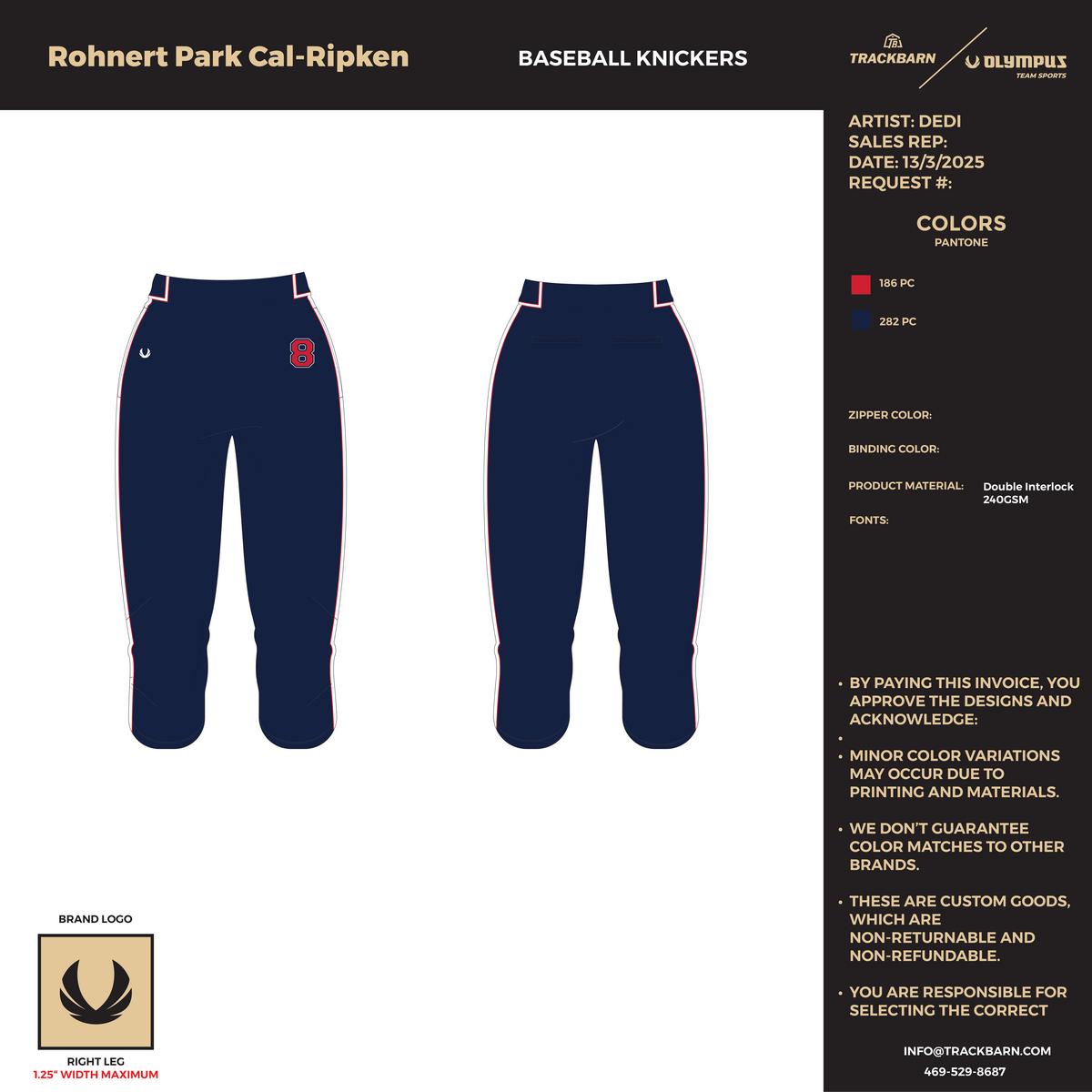 Rohnert Park Cal-Ripken 12U Blue Team - Knickers - Blue