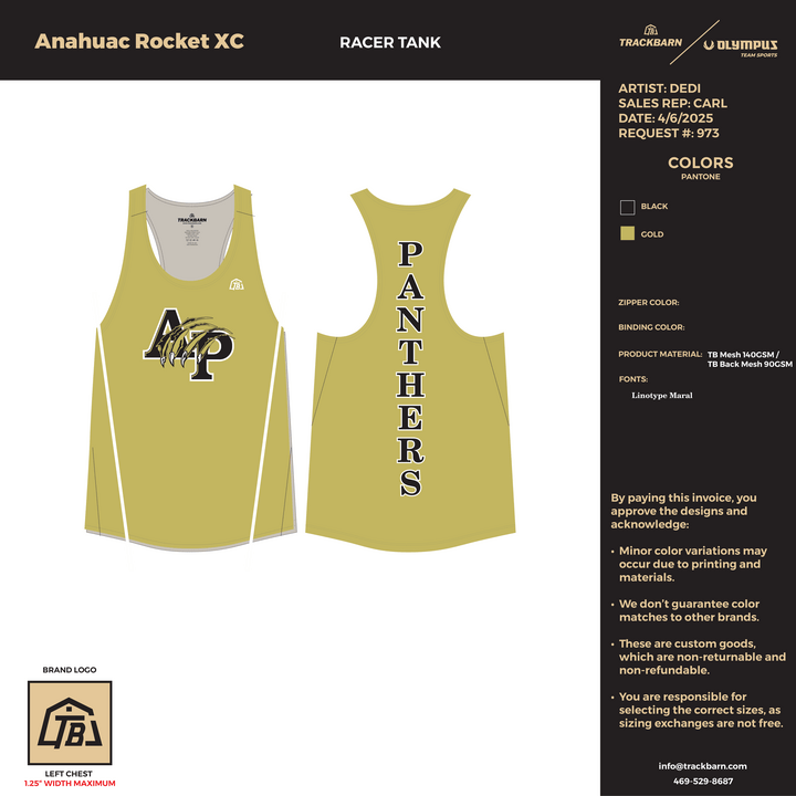 Anahuac Rocket XC - Mens Track Singlet (2870) - TrackBarn