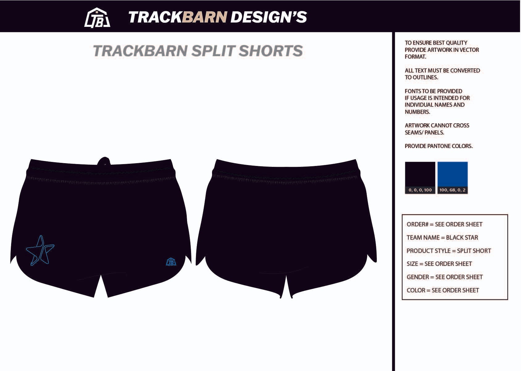 Black - Star - Mens Split Track Short - TrackBarn