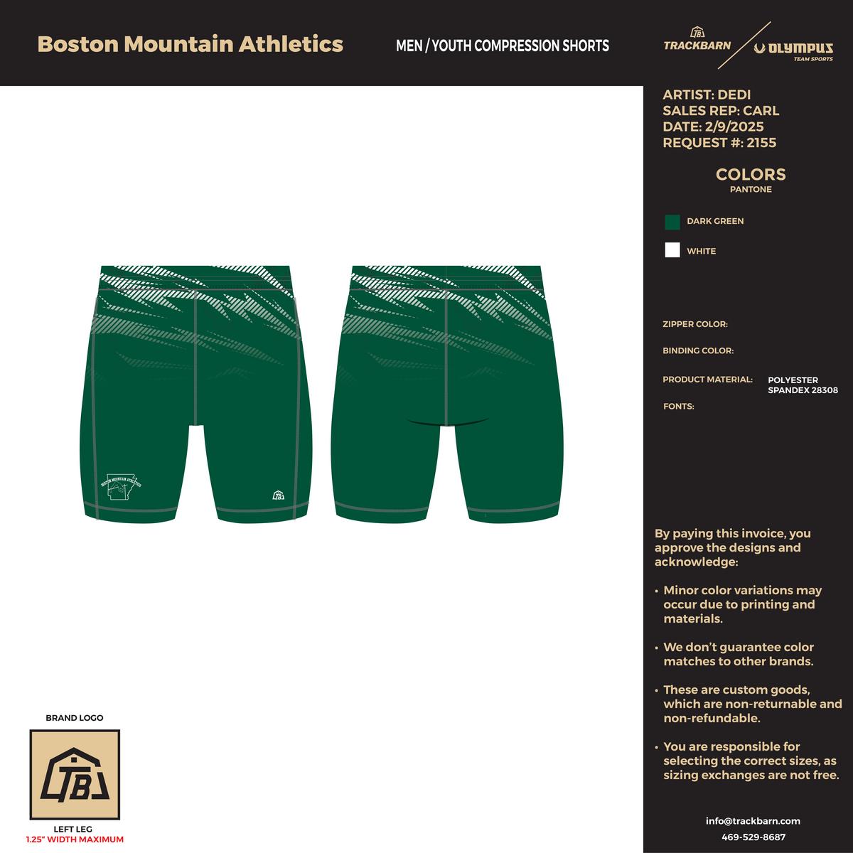 Boston Mountain Athletics - Boys Compression Shorts - Green - TrackBarn