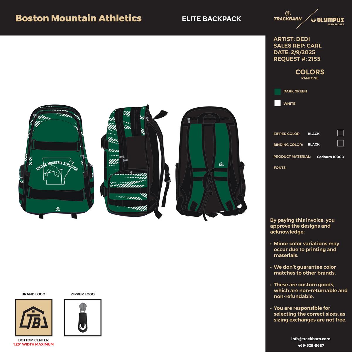 Boston Mountain Athletics - Elite Backpack - Green - TrackBarn