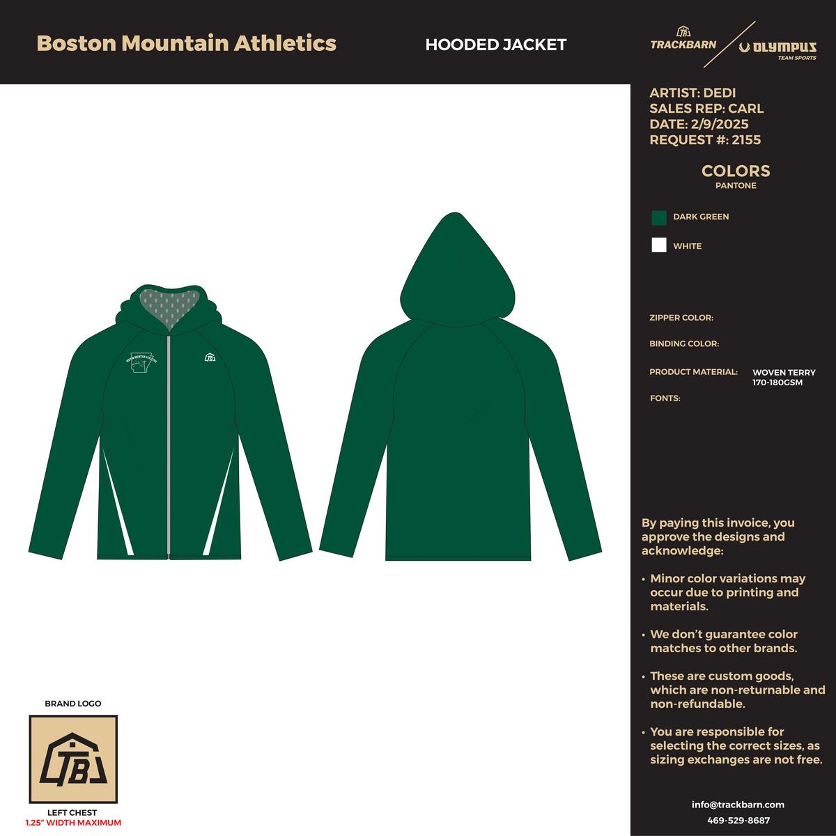 Boston Mountain Athletics - Men Hooded Jacket - Green - TrackBarn