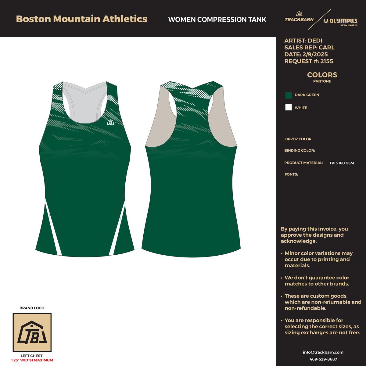 Boston Mountain Athletics - Women Compression Tank - Green - TrackBarn