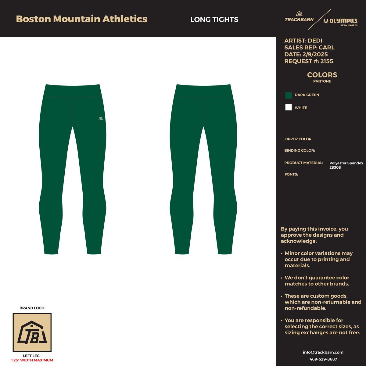 Boston Mountain Athletics - Youth Long Tights - Green - TrackBarn