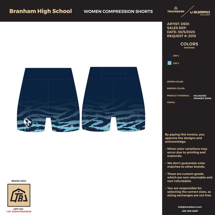 Branham High School - Women Compression Shorts - Blue - TrackBarn