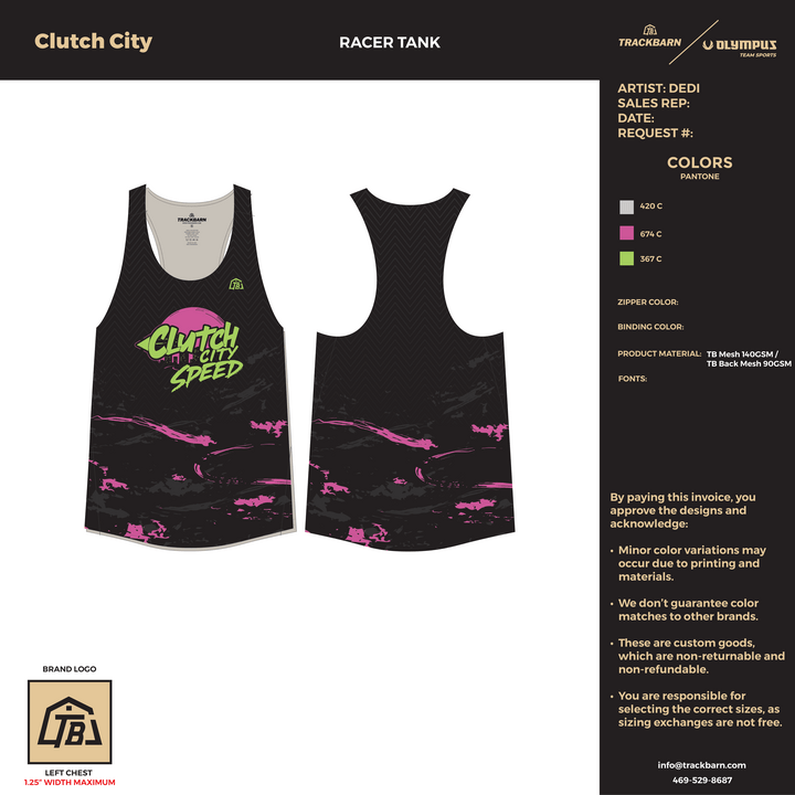 Clutch City Speed - Women Racer Tank (2861) - TrackBarn