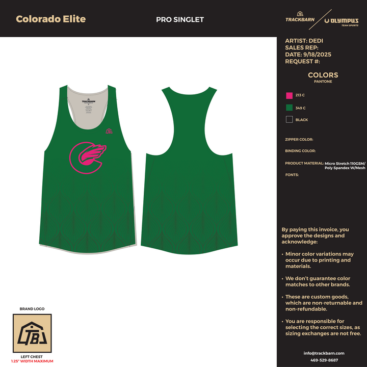 Colorado Elite - Trackbarn Pro Singlet (1097) - TrackBarn