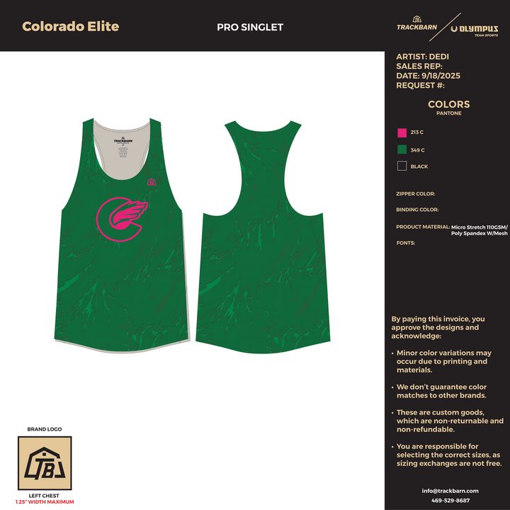 Colorado Elite - Trackbarn Pro Singlet (1099) - TrackBarn
