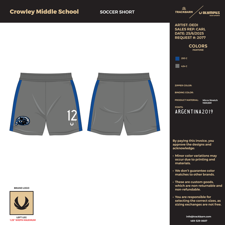 Crowley Middle School Boys 8th - Men Premium Soccer Shorts - (1044) - TrackBarn