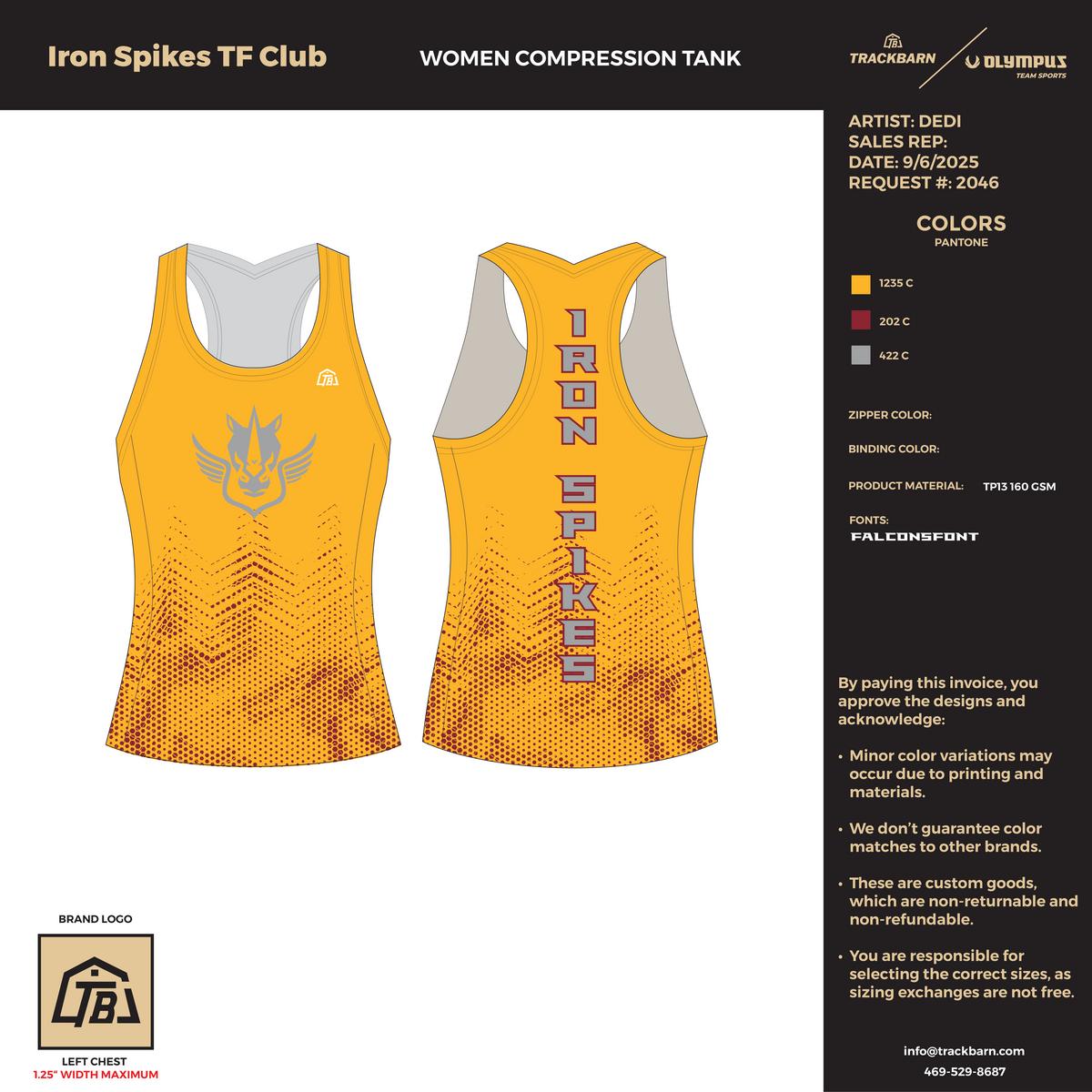 Iron Spikes Track - Women Compression Tank - FT - Yellow