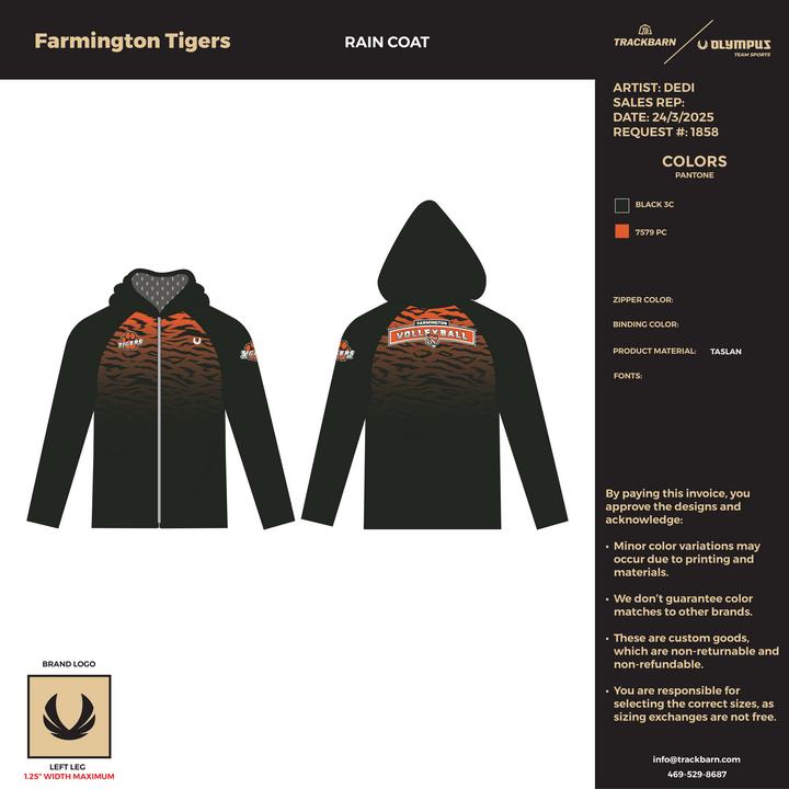 Farmington Tigers - Women Rain Jacket w/ Lining - Black - TrackBarn