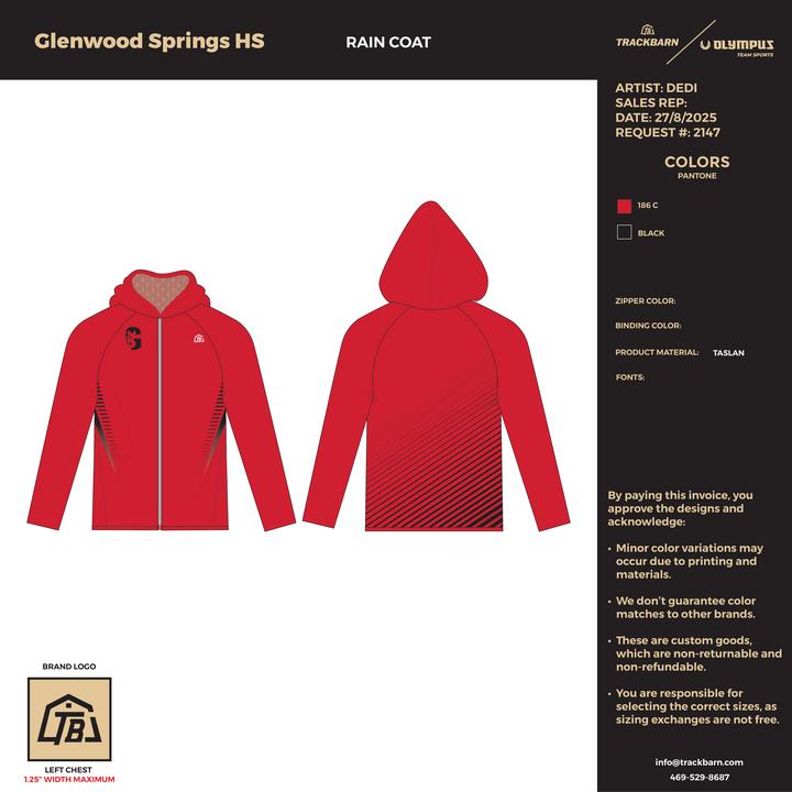 Glenwood Springs High School - Men Rain Jacket w/ Lining - Red - TrackBarn