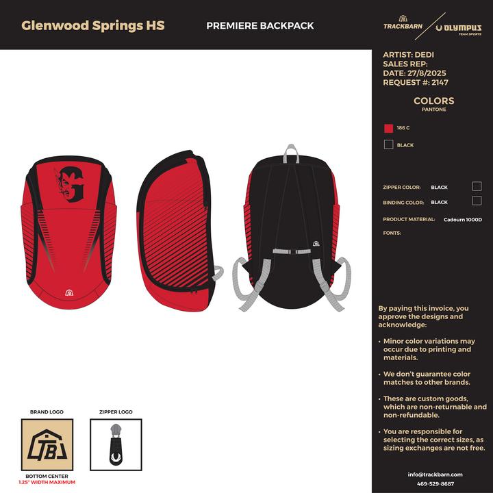 Glenwood Springs High School - Premiere Backpack - Red - TrackBarn