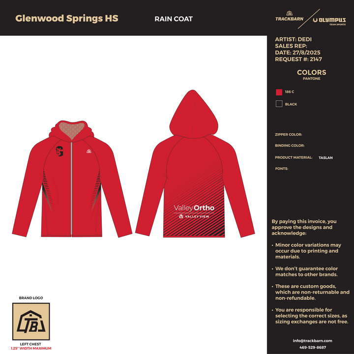 Glenwood Springs High School - Youth Rain Jacket w/ Lining (2738) - TrackBarn