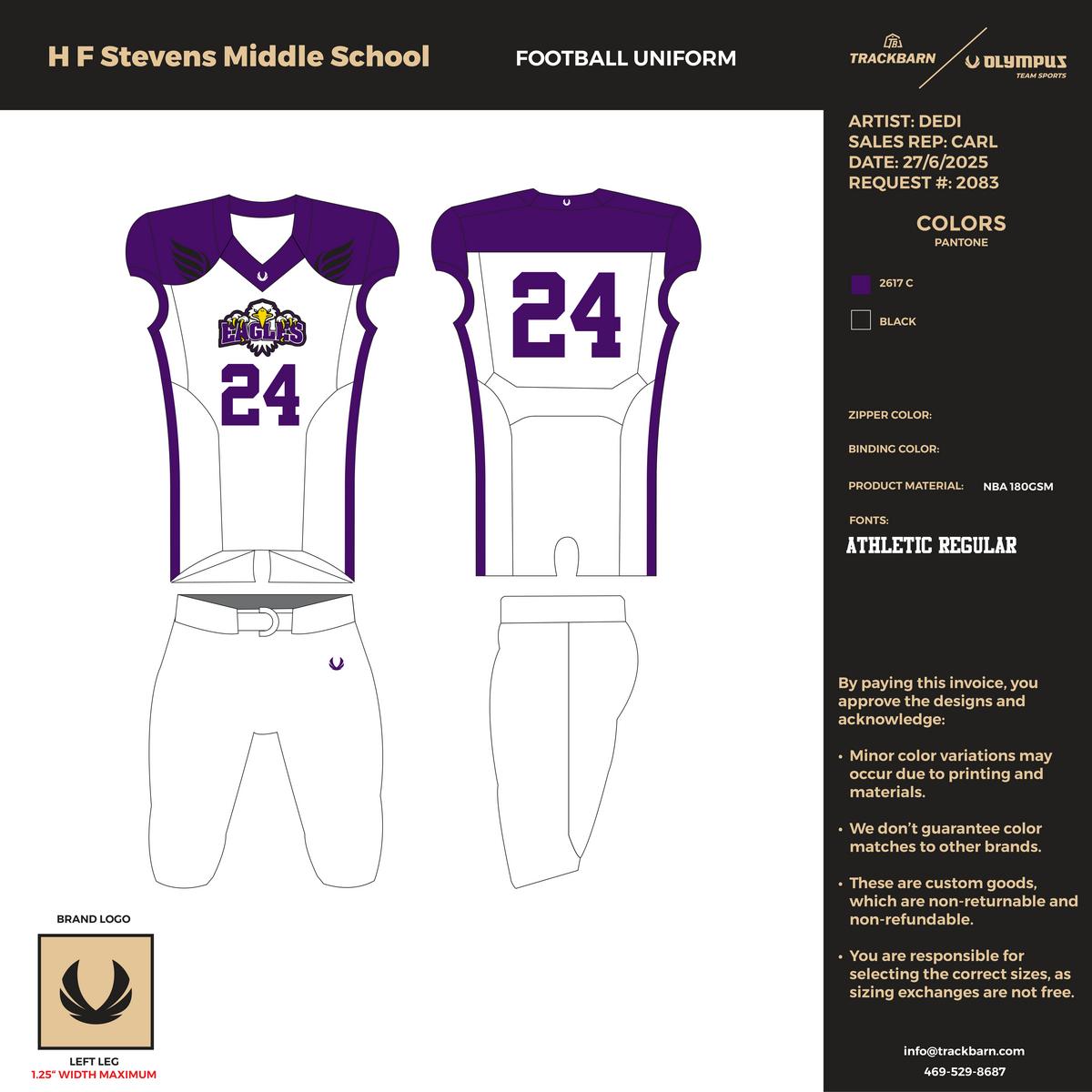 H.F. Stevens Football - Youth University Football Jersey - Purple - TrackBarn
