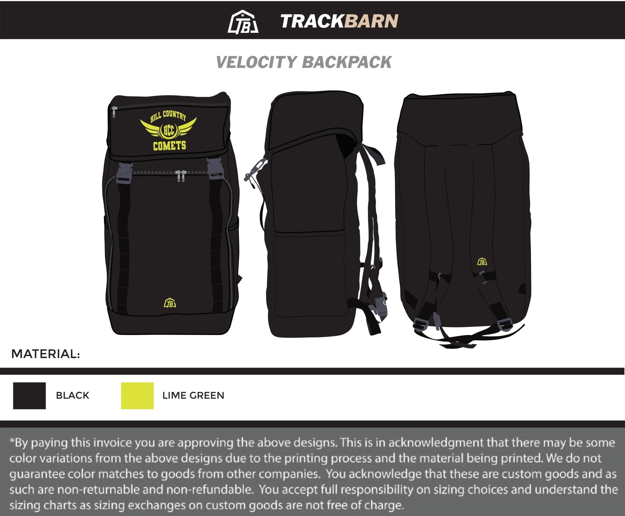 Hill Country Comets - Velocity Backpack - TrackBarn