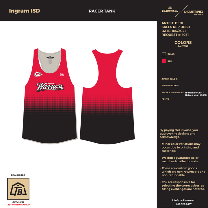 Ingram ISD Girls - Women Racer Tank (1269) - TrackBarn