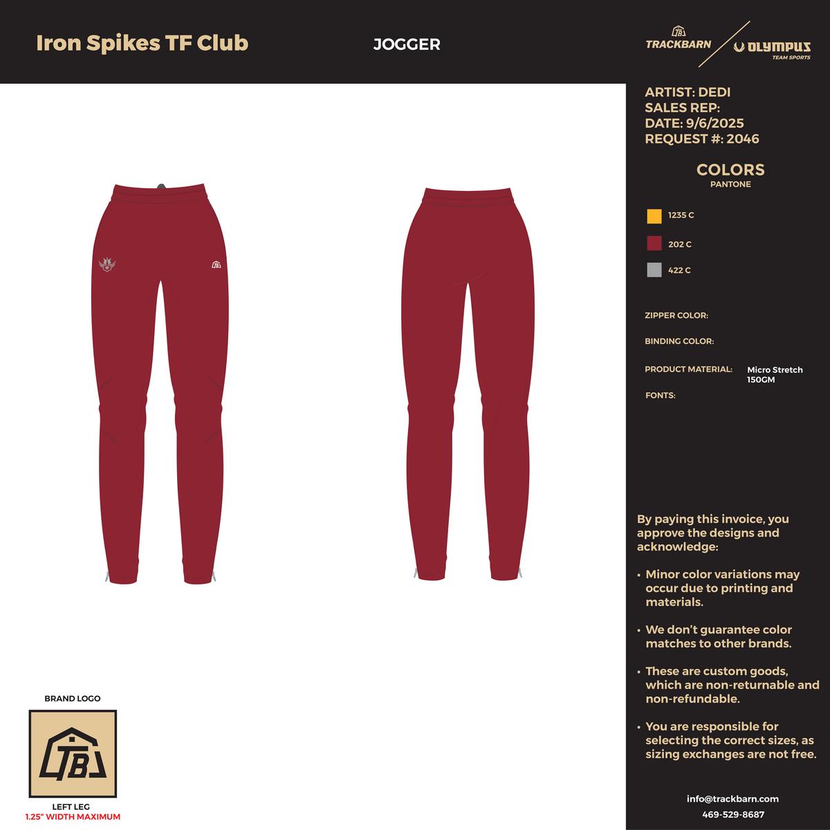 Iron Spikes Track & Field Club - Men Joggers - Maroon - TrackBarn