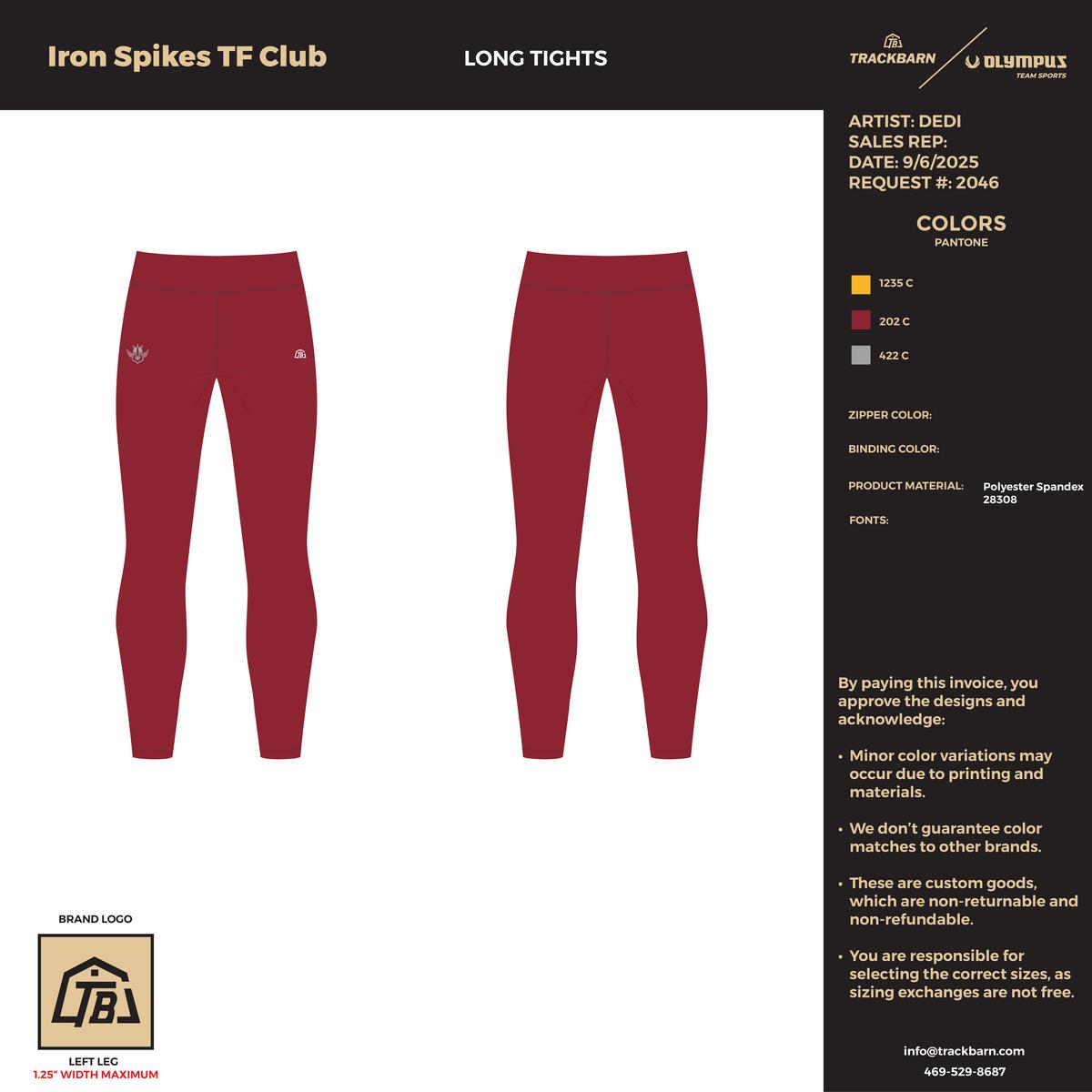 Iron Spikes Track & Field Club - Men Long Tights - Maroon - TrackBarn