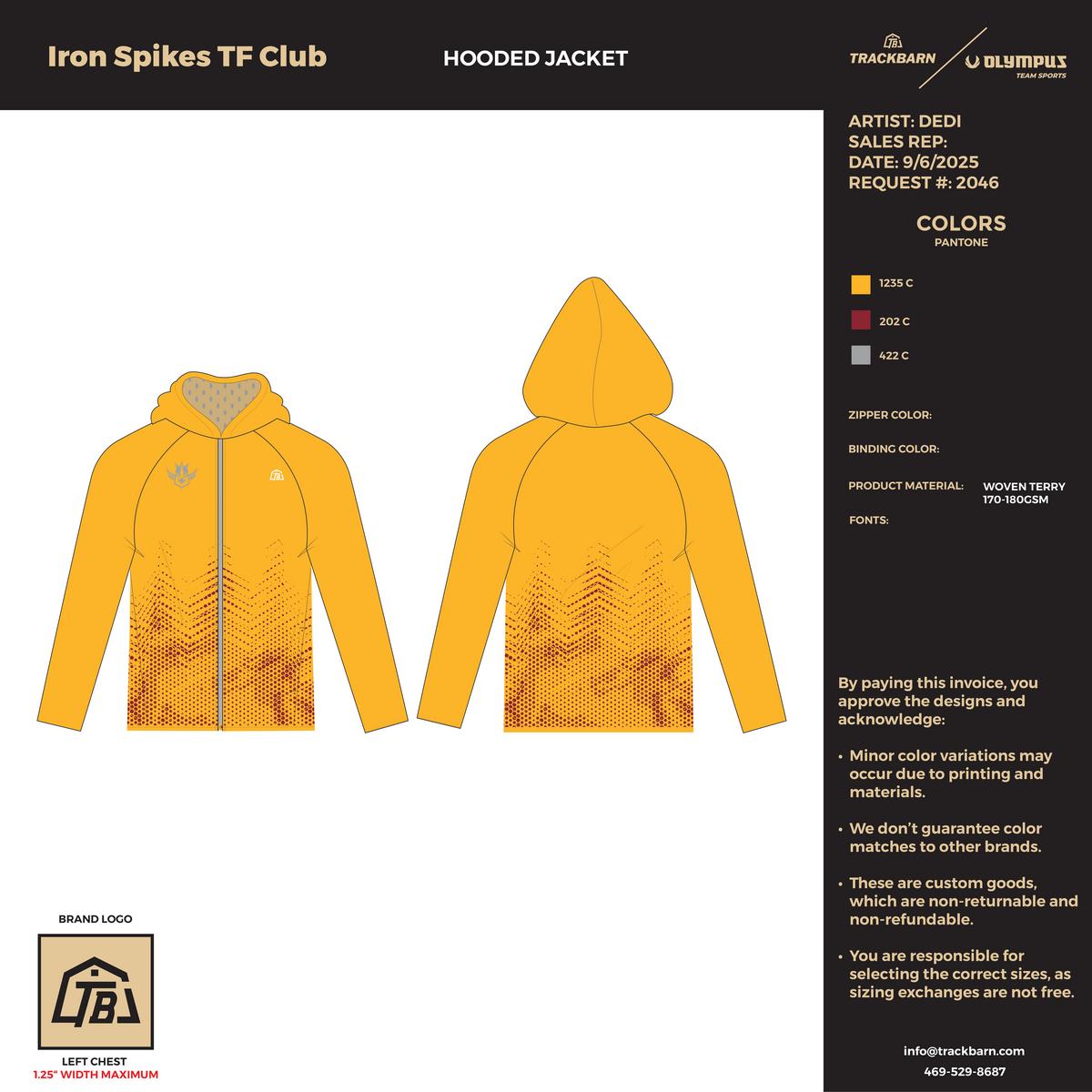 Iron Spikes Track & Field Club - Youth Hooded Jacket - Yellow - TrackBarn