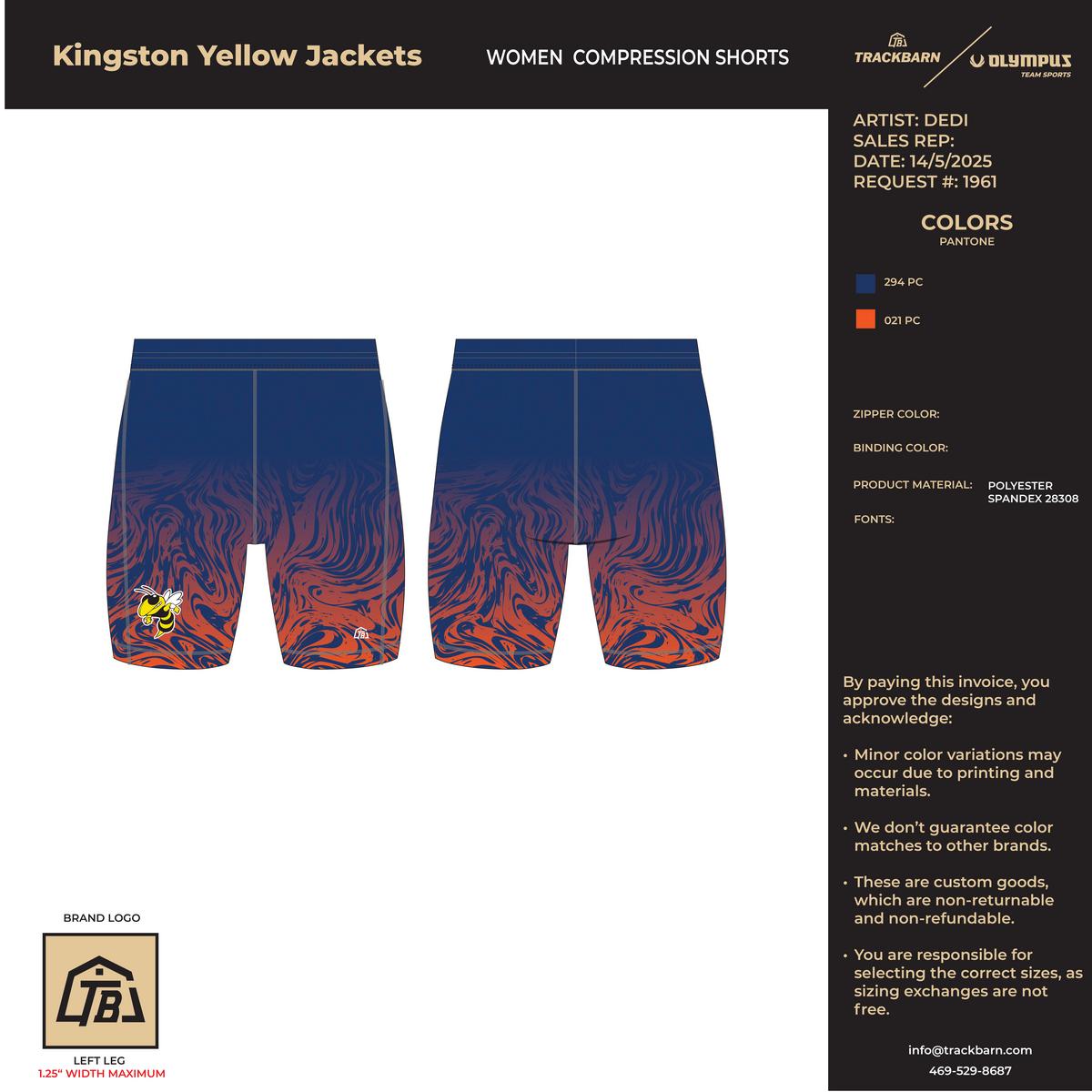 Kingston Yellow Jackets - Women Short Running Tight - Blue - TrackBarn