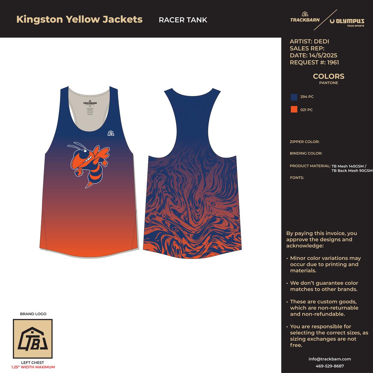 Kingston Yellow Jackets - Women's Track Singlet - Blue - TrackBarn