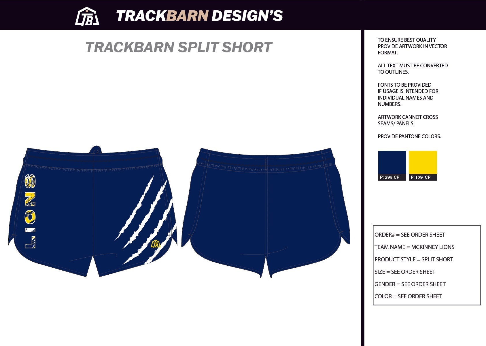 McKinney - Lions - Womens Split Track Short - TrackBarn