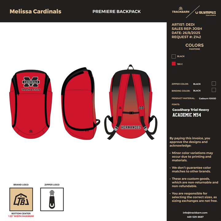 Melissa Cardinals - Premiere Backpack (2687) - TrackBarn