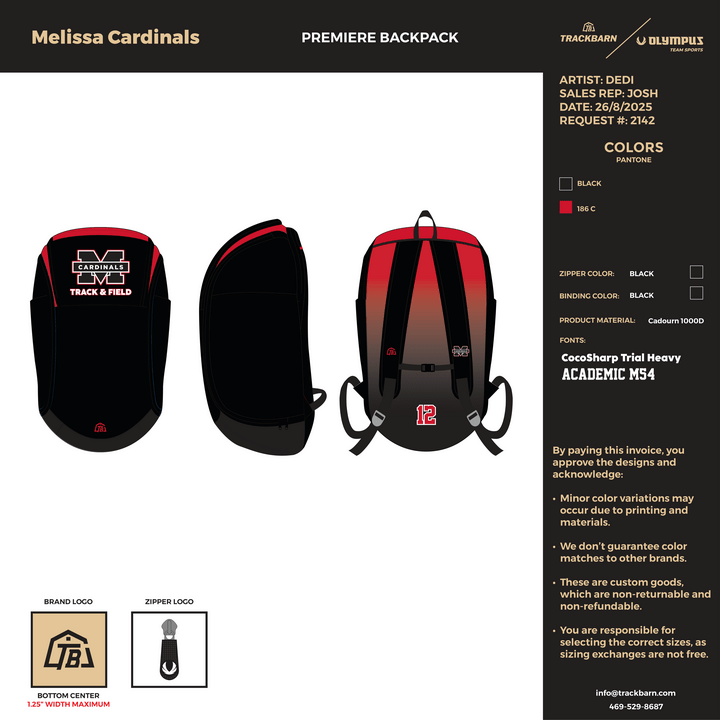 Melissa Cardinals - Premiere Backpack (2688) - TrackBarn