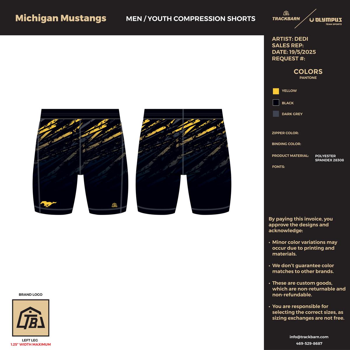 Michigan Mustangs - Women Short Running Tight - Black - TrackBarn