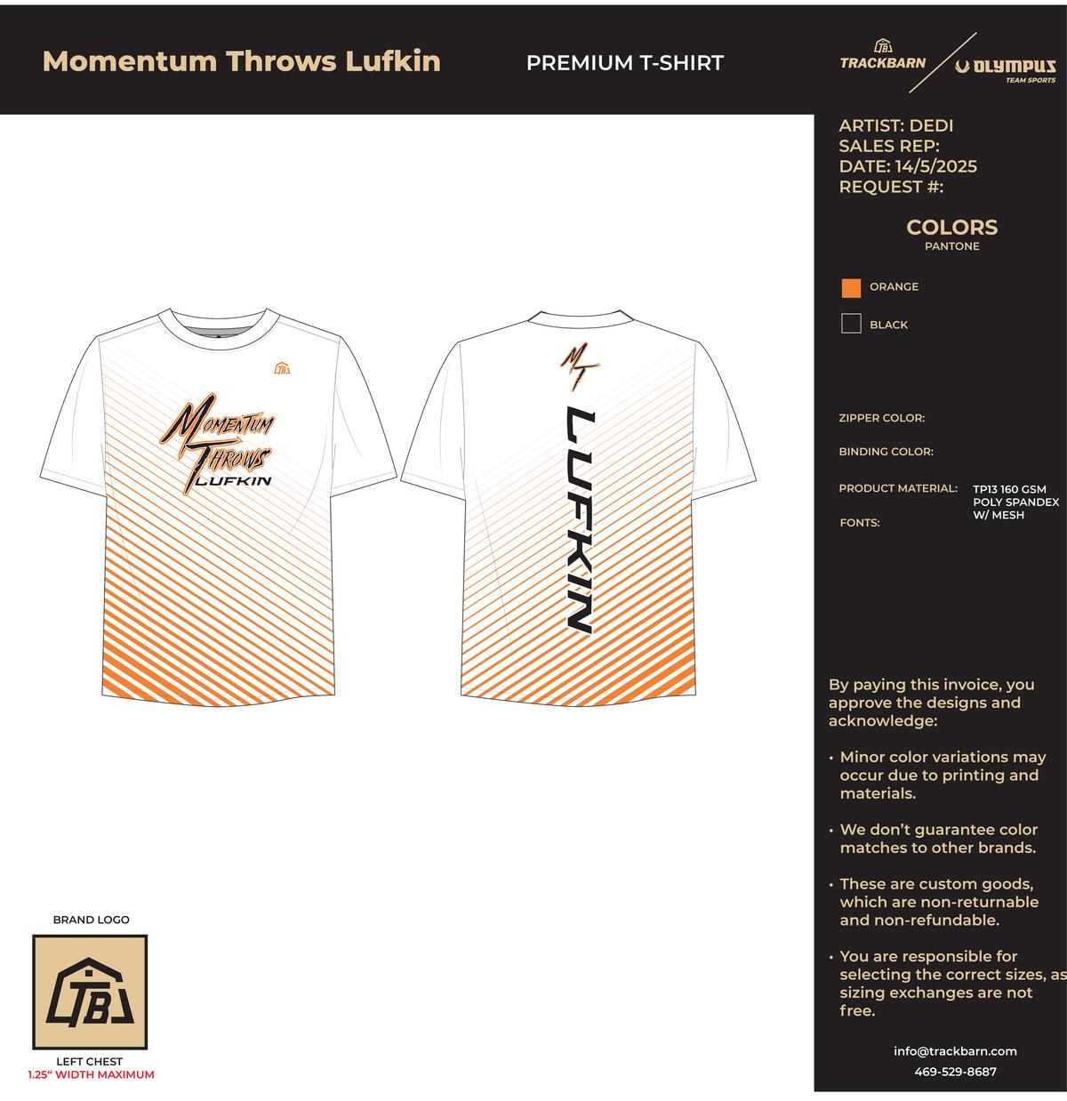 Momentum Throws Lufkin - Youth T-Shirt - Orange - TrackBarn