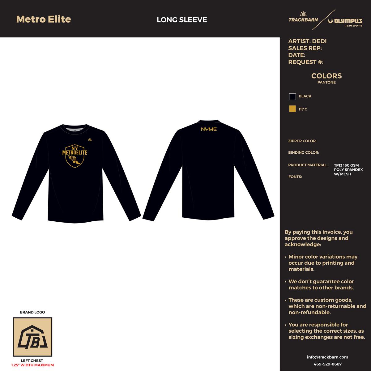 NY Metro Elite - Men Stretch Light Long Sleeve - Black - TrackBarn