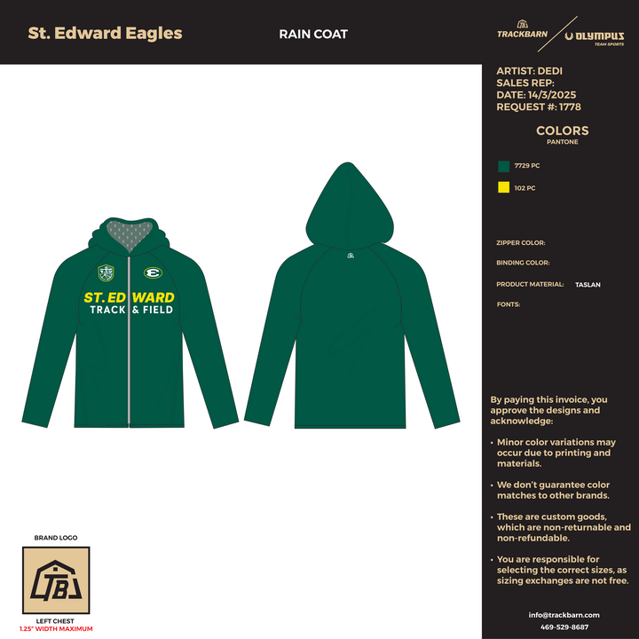 St. Edward Eagles - Youth Rain Jacket w/ Lining (2887) - TrackBarn