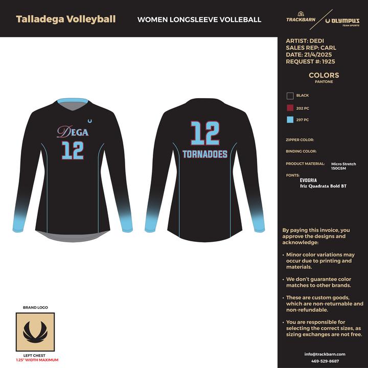 Talladega Women's Volleyball - Men Long Sleeve Volleyball Jersey - Black - TrackBarn