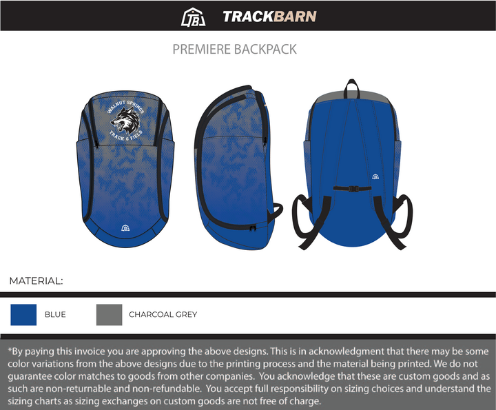 Walnut Springs Middle School - Premiere Backpack (1279) - TrackBarn
