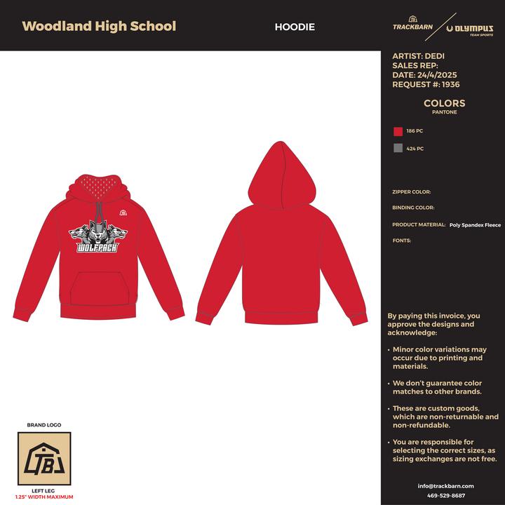 Woodland High School - Men Hoodie - Red - TrackBarn