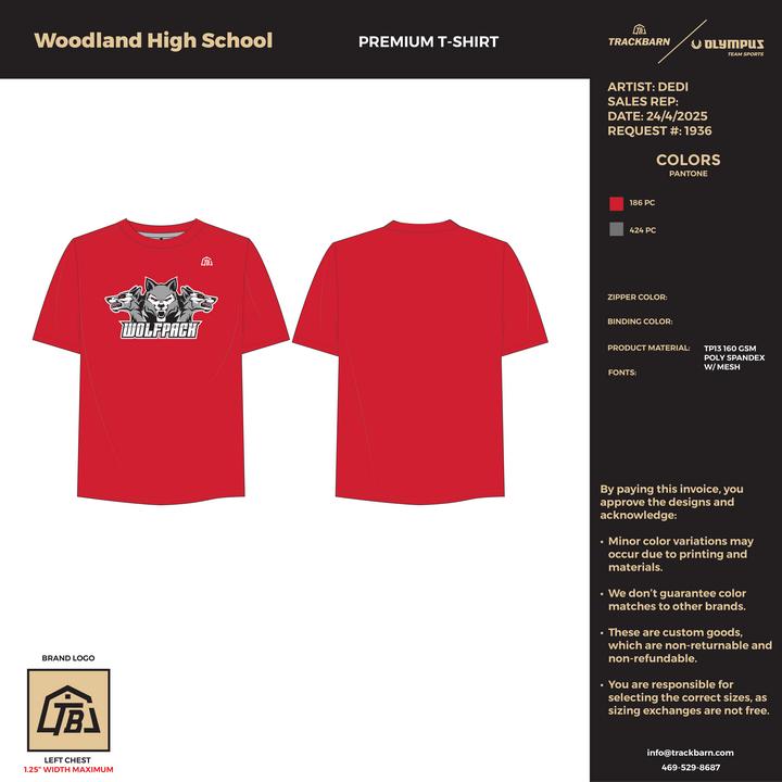 Woodland High School - Men T-Shirt - Red - TrackBarn