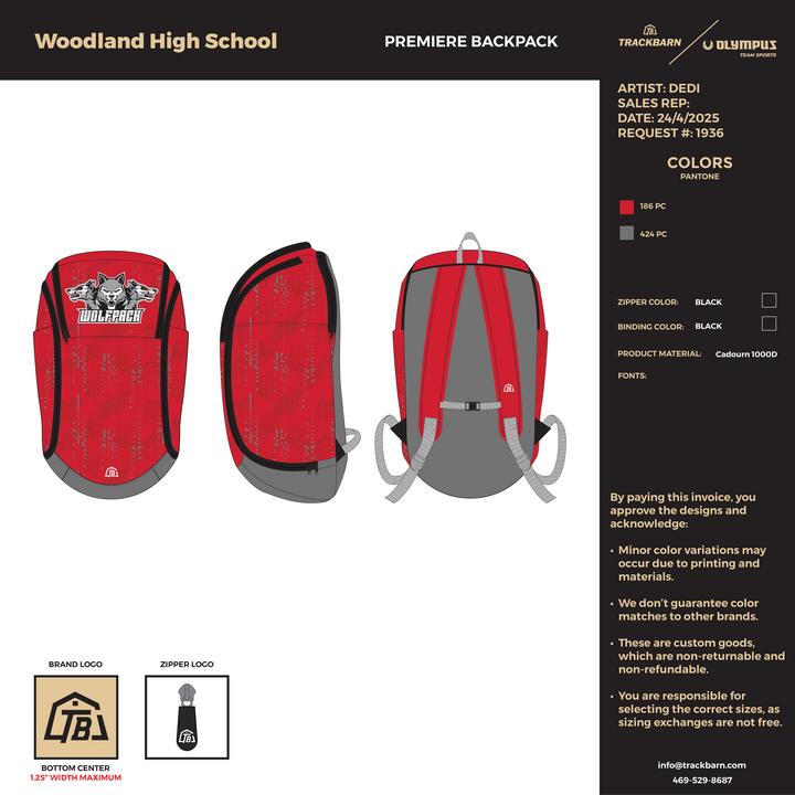 Woodland High School - Premiere Backpack - Red - TrackBarn