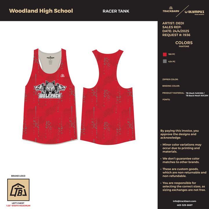 Woodland High School - Youth Racer Tank - Red - TrackBarn