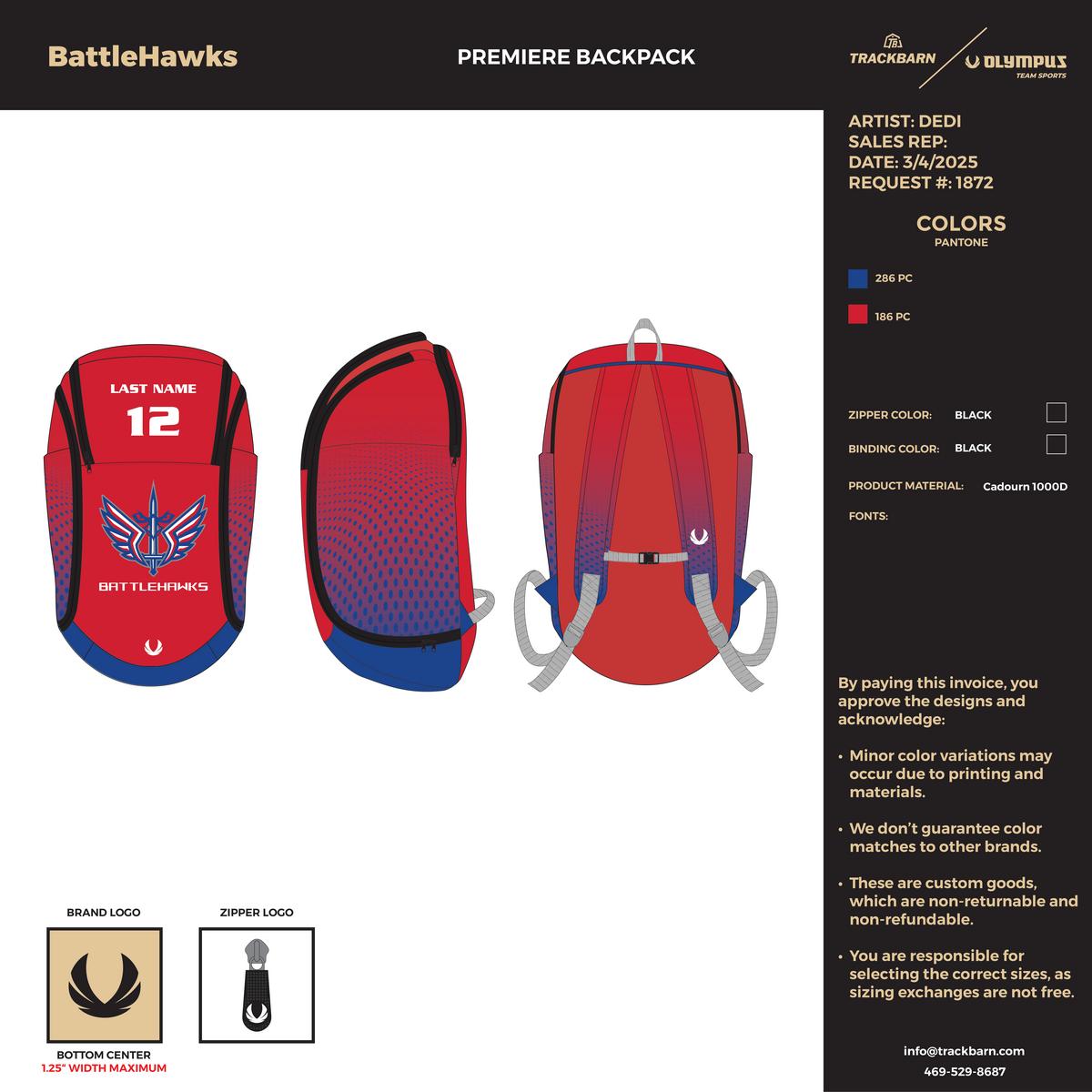 BattleHawks - Premiere Backpack - Red