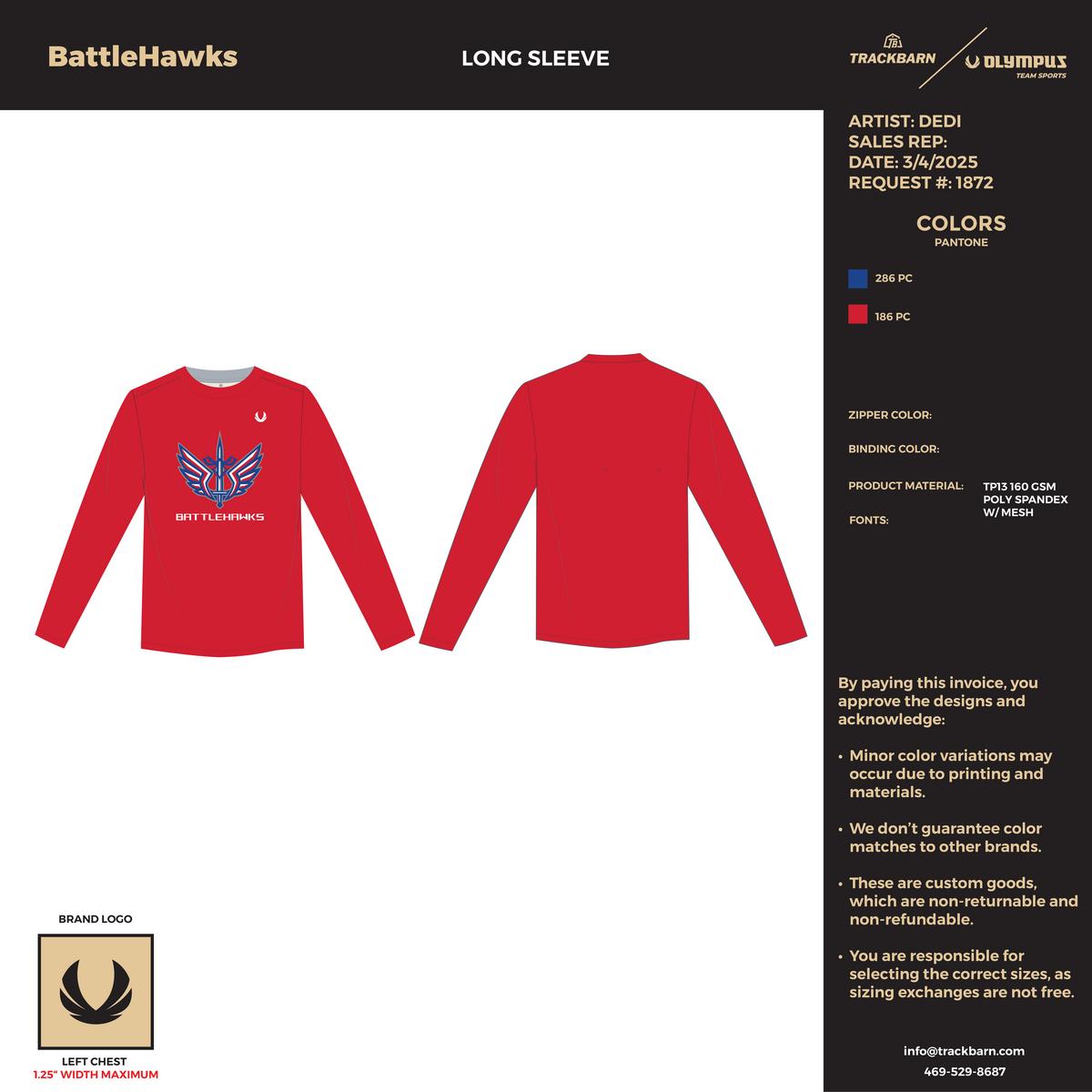 BattleHawks - Men Long Sleeve - Red