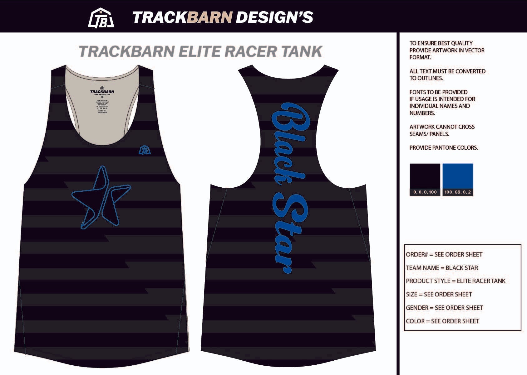 Black - Star - Mens Track Singlet - TrackBarn