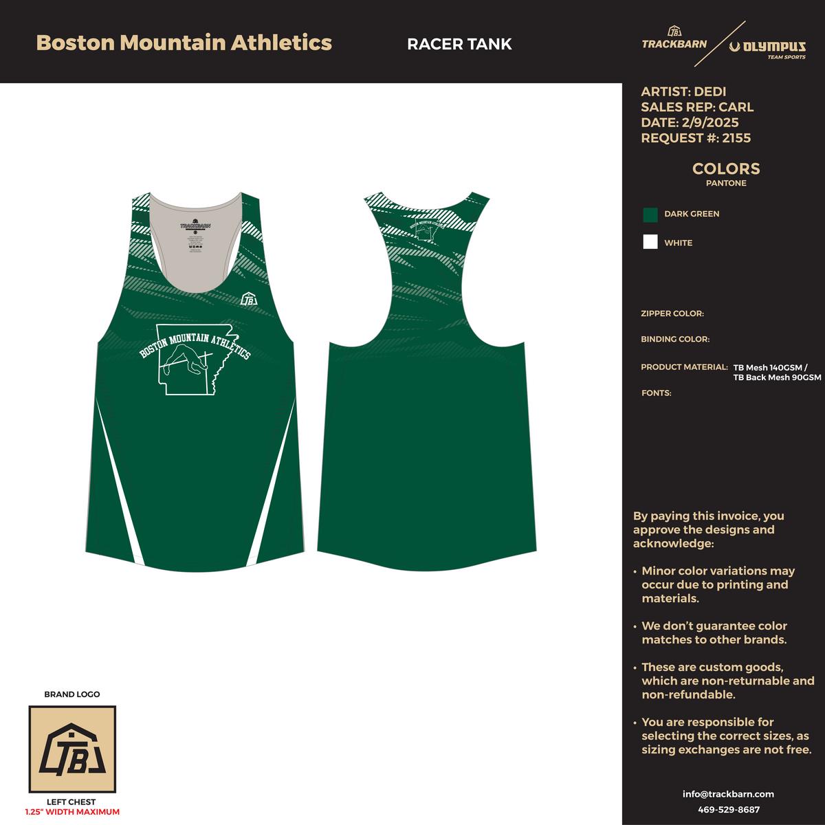 Boston Mountain Athletics - Men Racer Tank - Green - TrackBarn