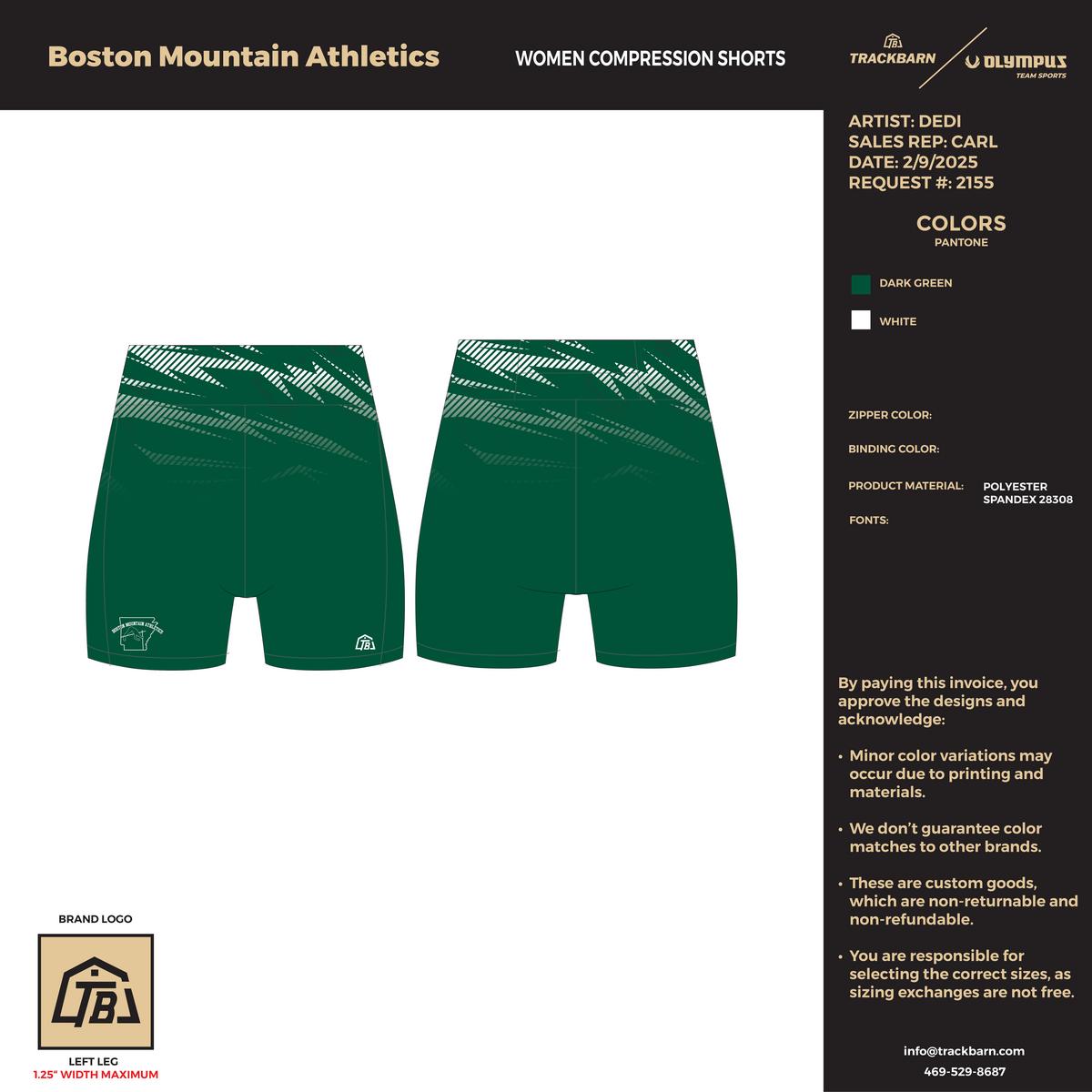 Boston Mountain Athletics - Women Compression Shorts - Green - TrackBarn