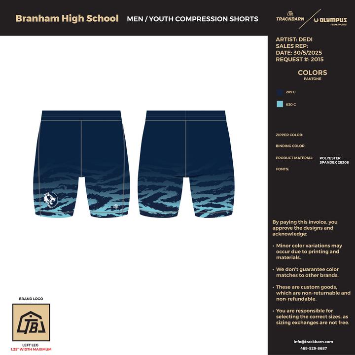 Branham High School - Men Compression Shorts - Blue - TrackBarn