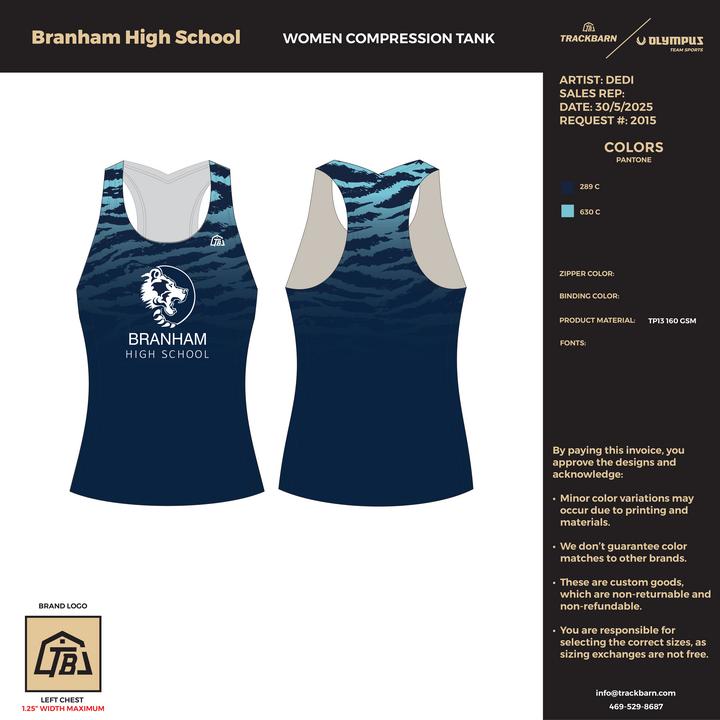 Branham High School - Women Compression Tank - Blue - TrackBarn