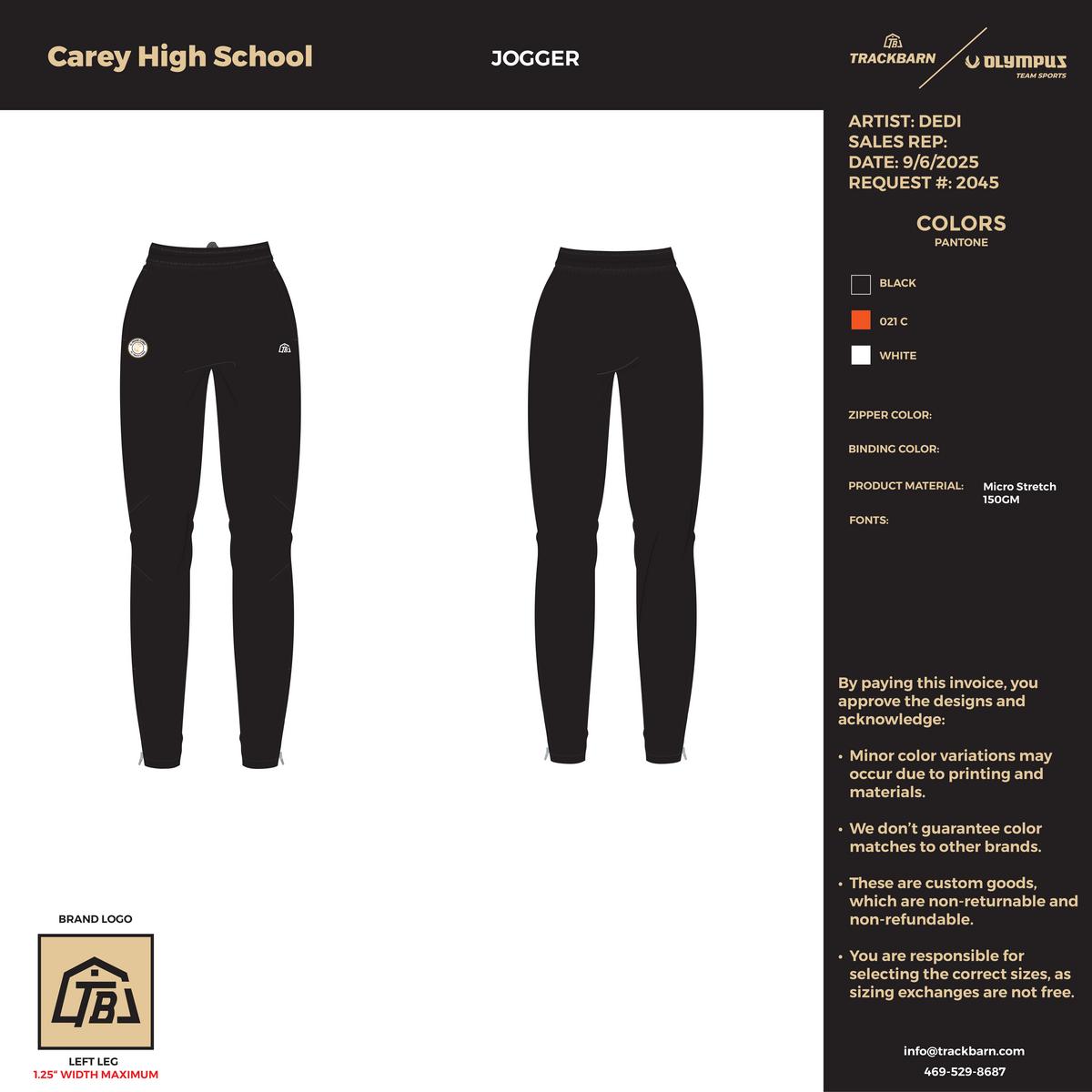 Carey High School - Men Joggers - Black - TrackBarn