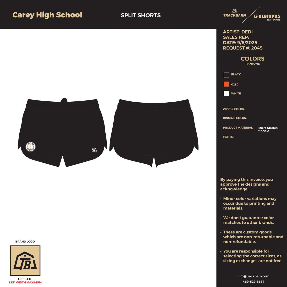 Carey High School - Men Split Shorts - Black - TrackBarn